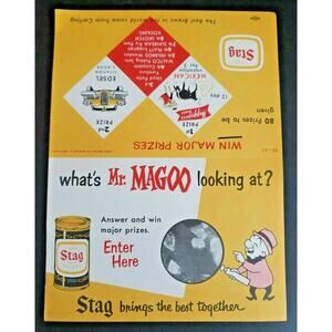 1955 Stag Beer Mr Magoo Flat Top Beer Can Edsel Car Carling Promo Table Top Sign